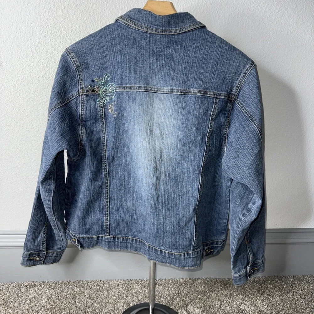 Juniors Denim Jean Jacket Size XXL Blue Embroidered Arizona Jean Company B0018